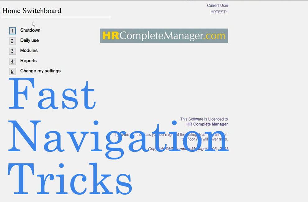 Using Fast keys for Navigating HRCompleteManager